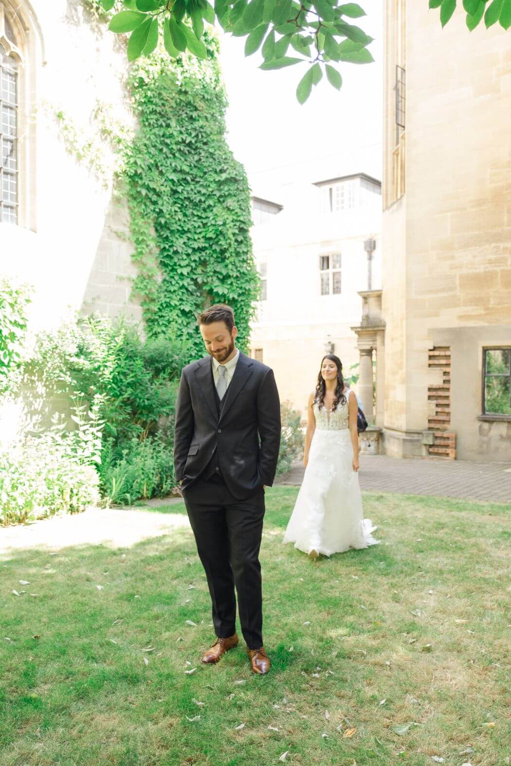 Bride and groom during their first look before the ceremony