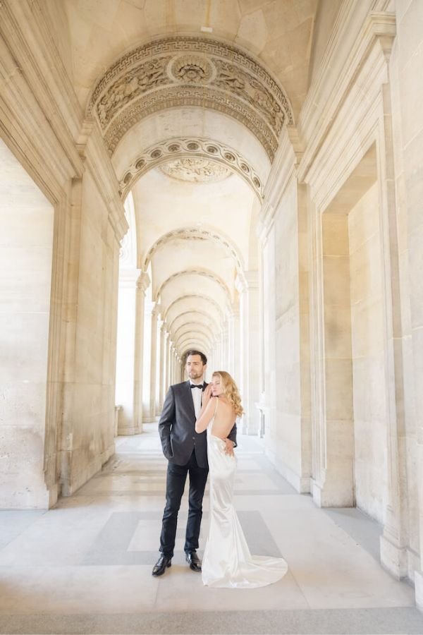 Editorial style black tie wedding photo