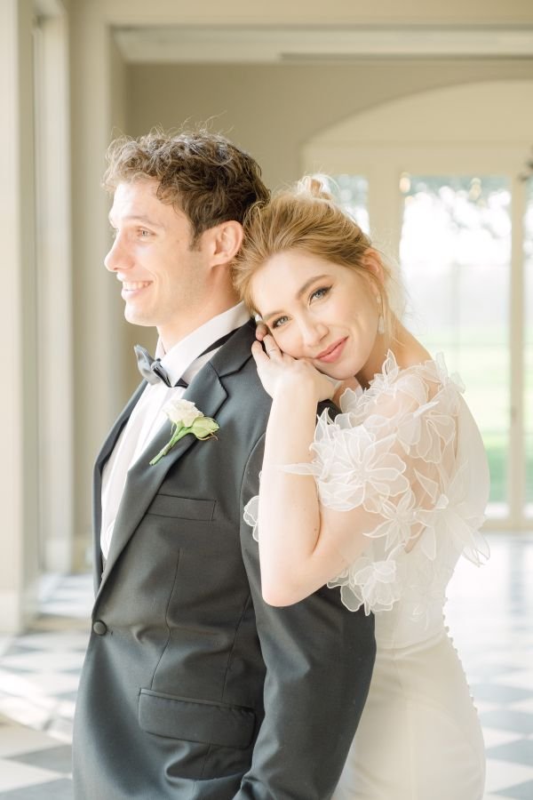 Black tie wedding couple in formal attire