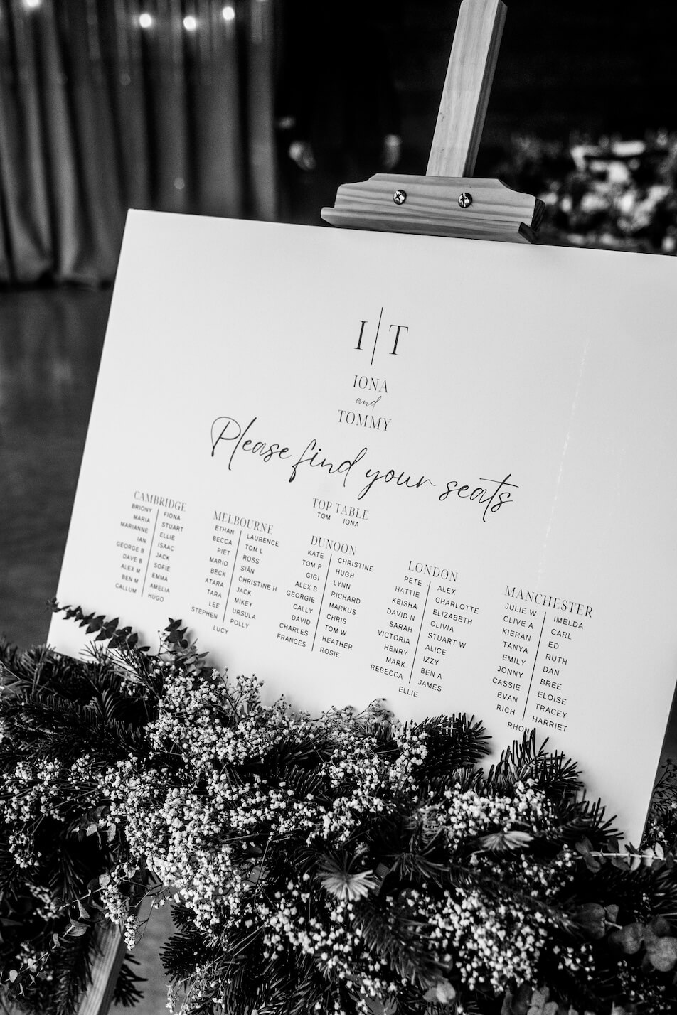 Wedding table plan at Grange Wedding Barn Cheshire