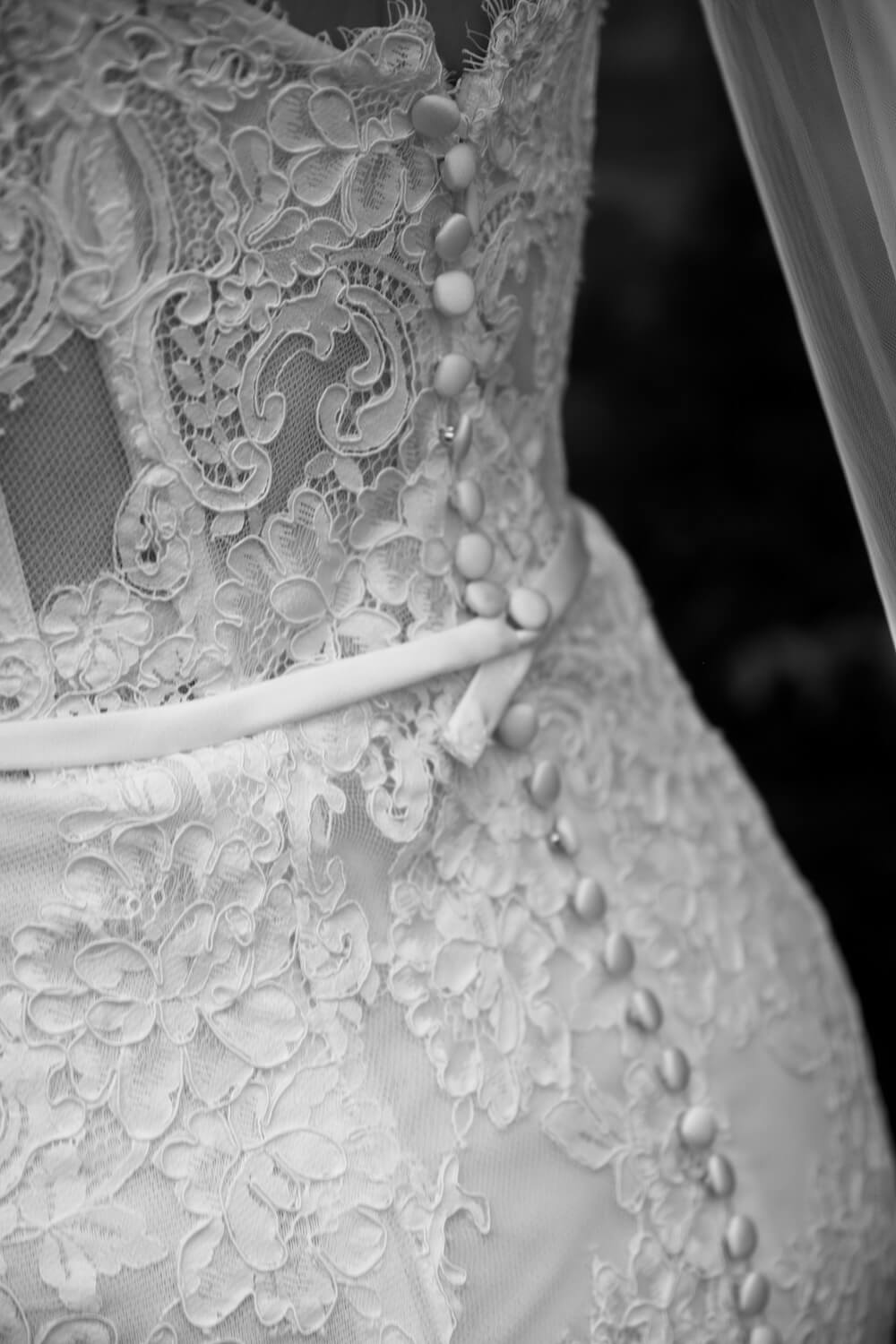 Bridal dress detail at Grange Wedding Barn Cheshire