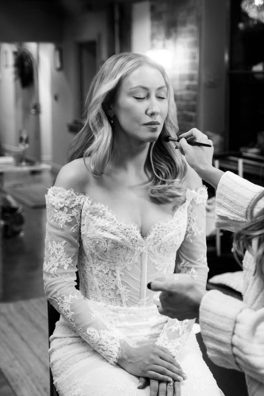Bride having her makeup done at Grange Wedding Barn Cheshire