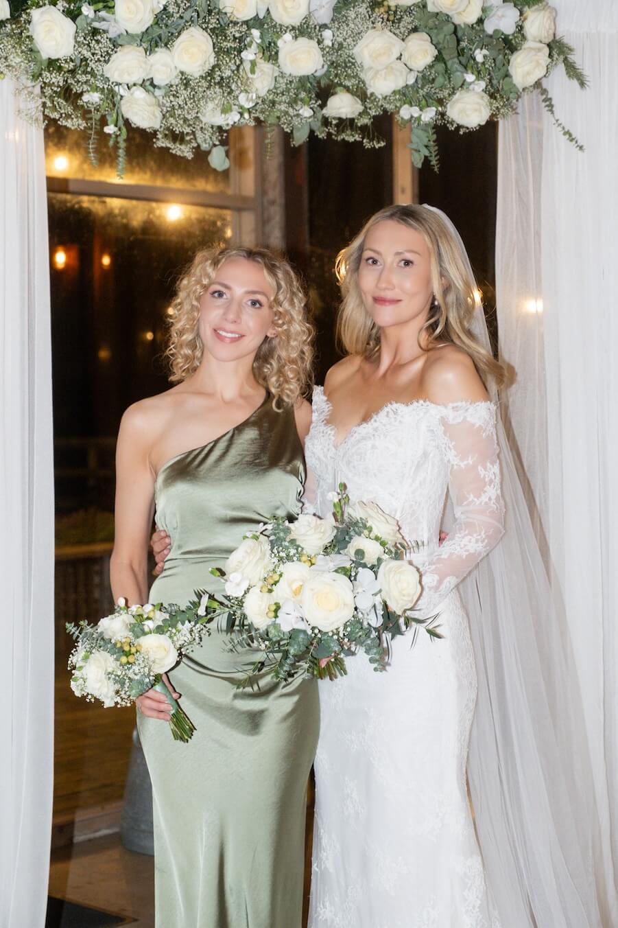 Bride with her bridesmaids at Grange Wedding Barn Cheshire