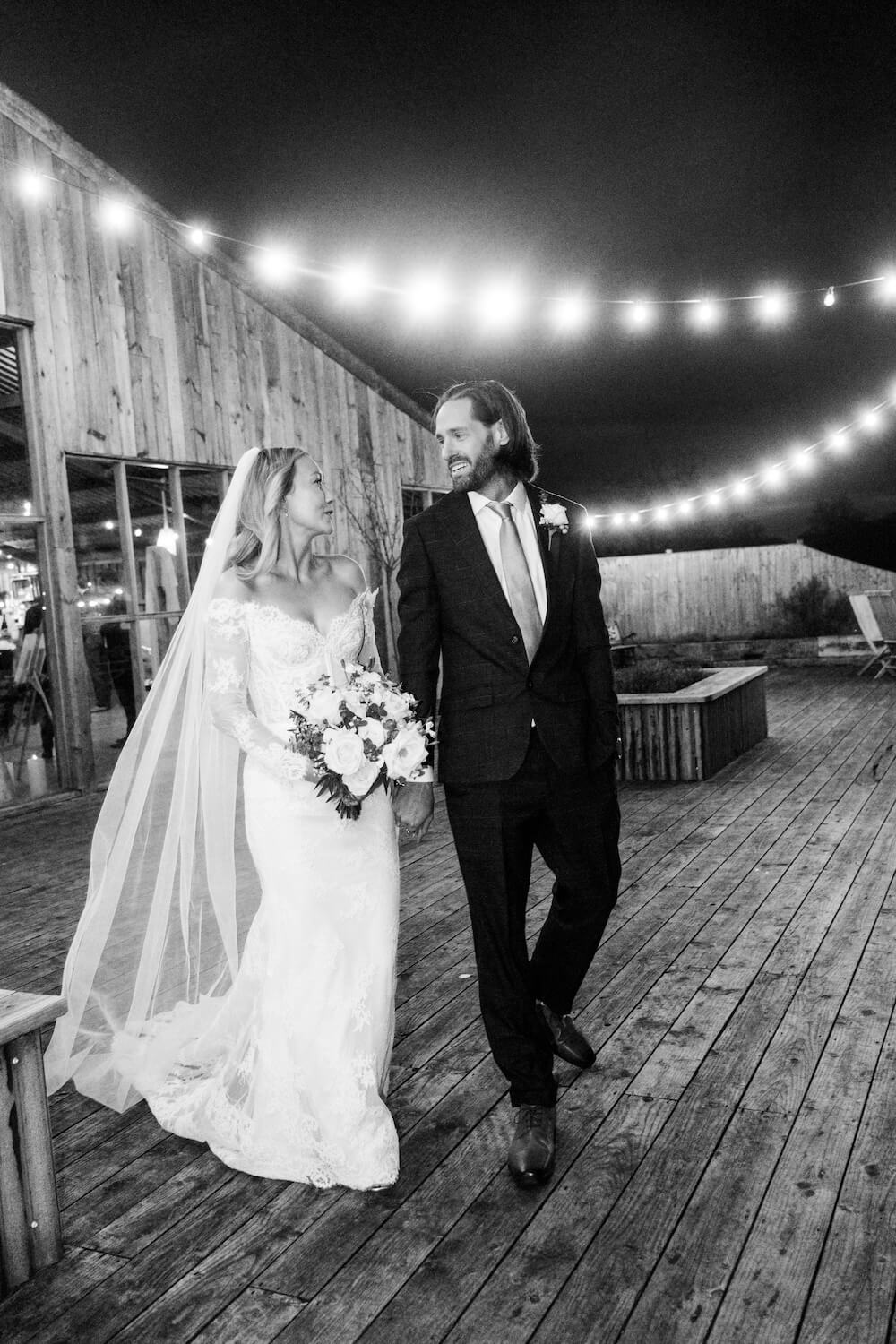 Black and white bride and groom portrait at Grange Wedding Barn Cheshire