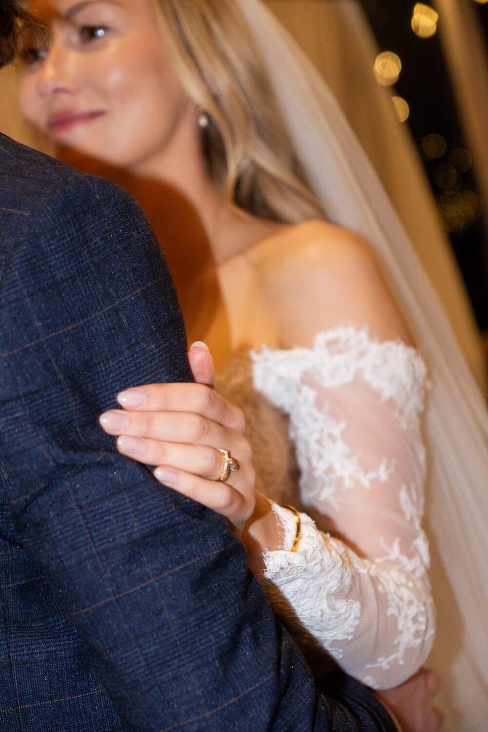 Bride showing her ring at Grange Wedding Barn Cheshire