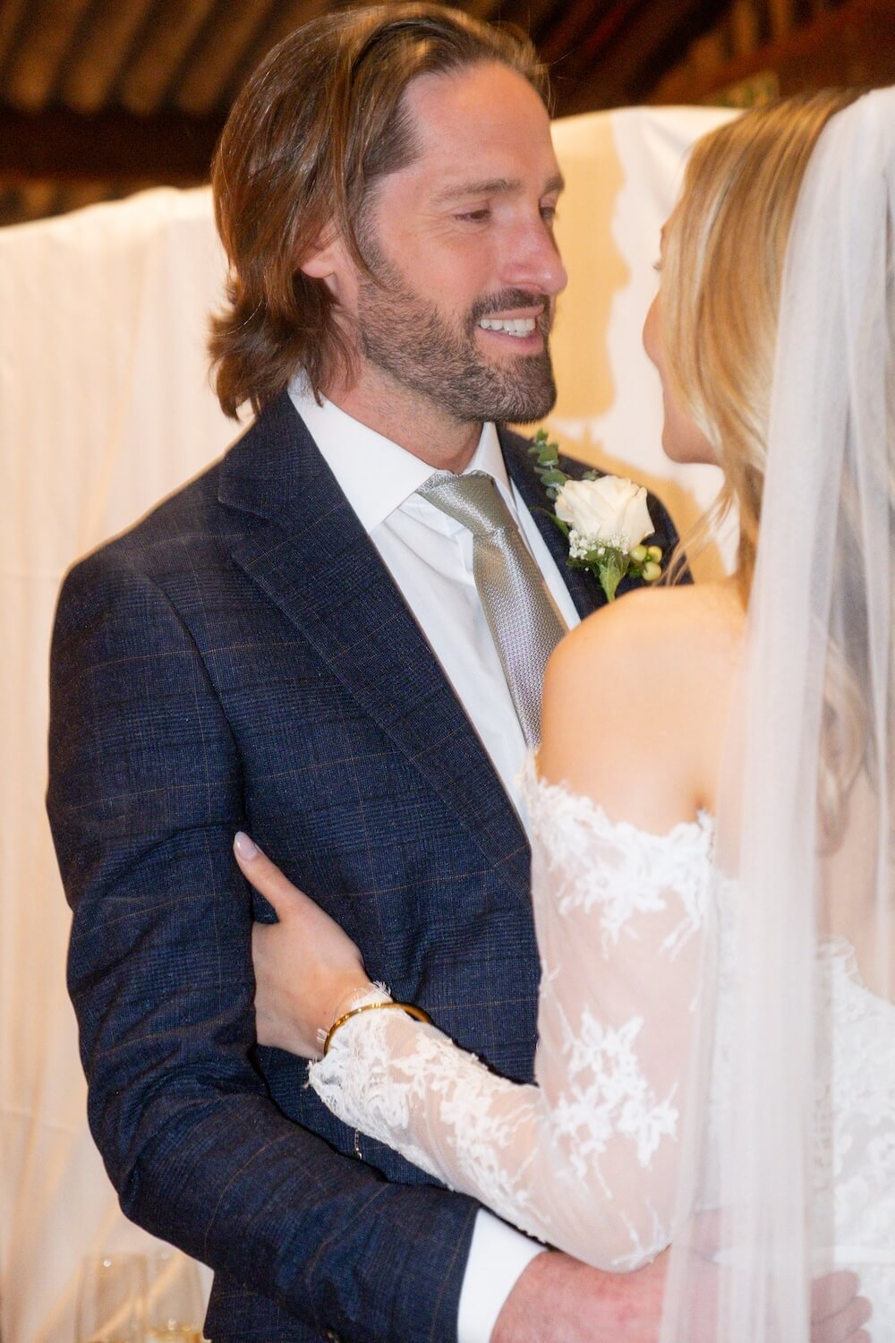 Groom portrait with the bride at Grange Wedding Barn Cheshire