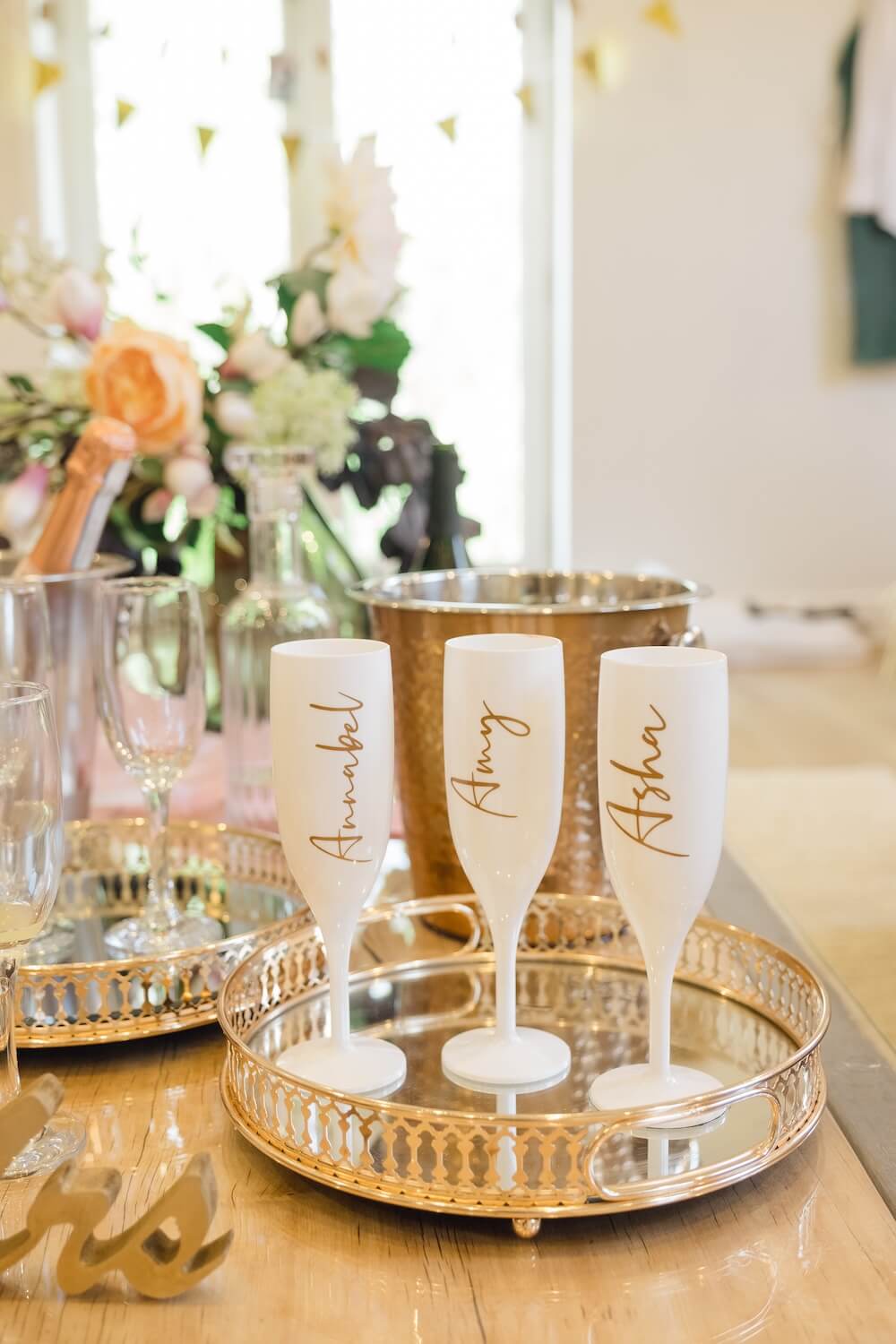 Champagne flutes ready in the bridal suite at Hyde House