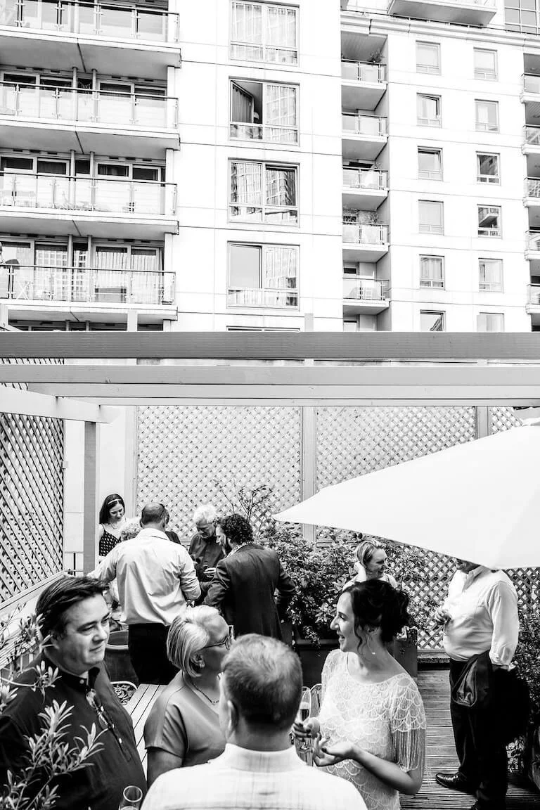 Drinks reception at a London city micro wedding