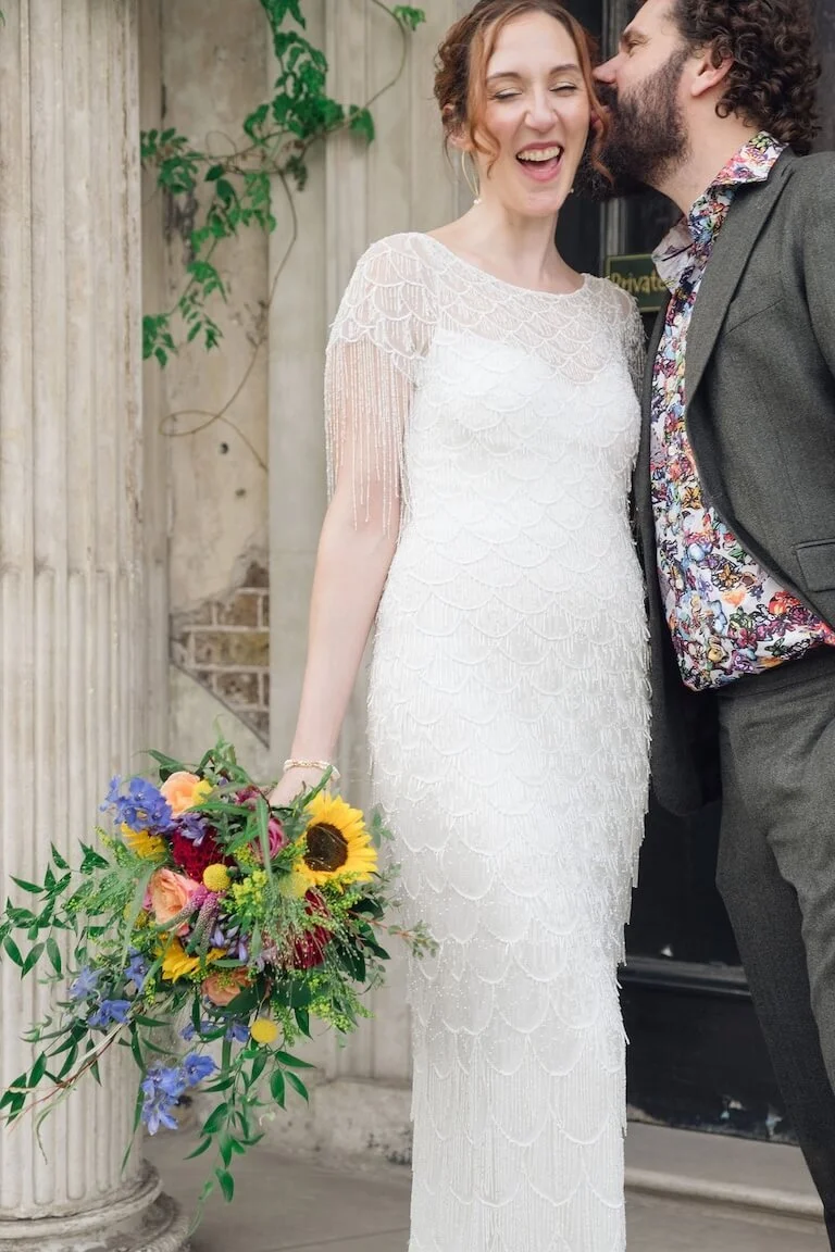 Bride and groom at a London city micro wedding
