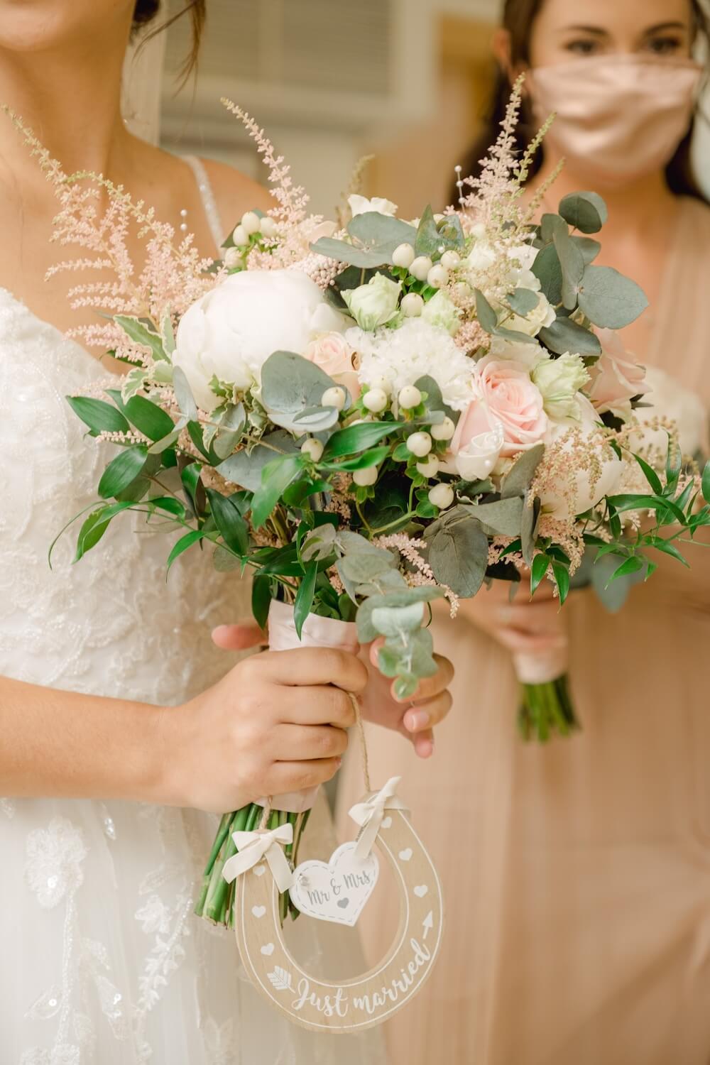 Bridal bouquet at a Mythe Barn wedding ceremony