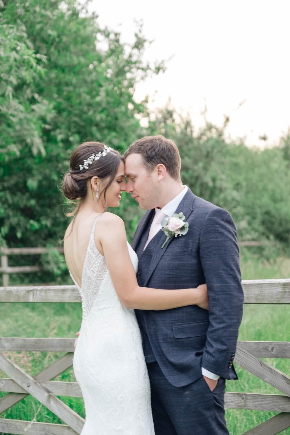 Bride and groom portrait at Mythe Barn