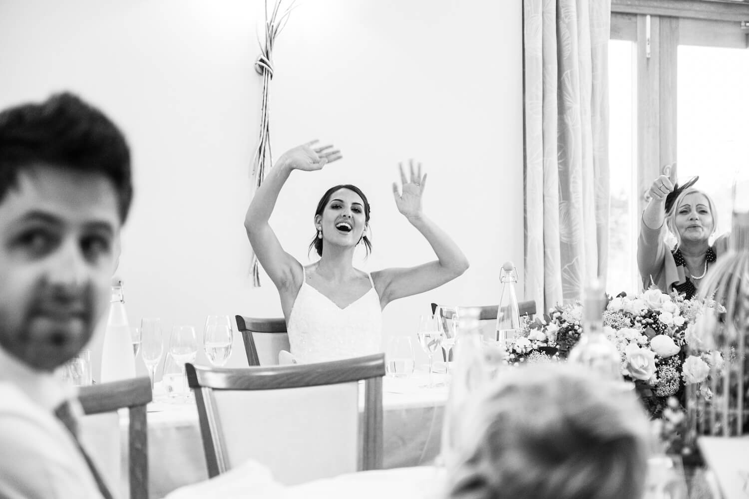 Laughter during speeches at a Mythe Barn wedding