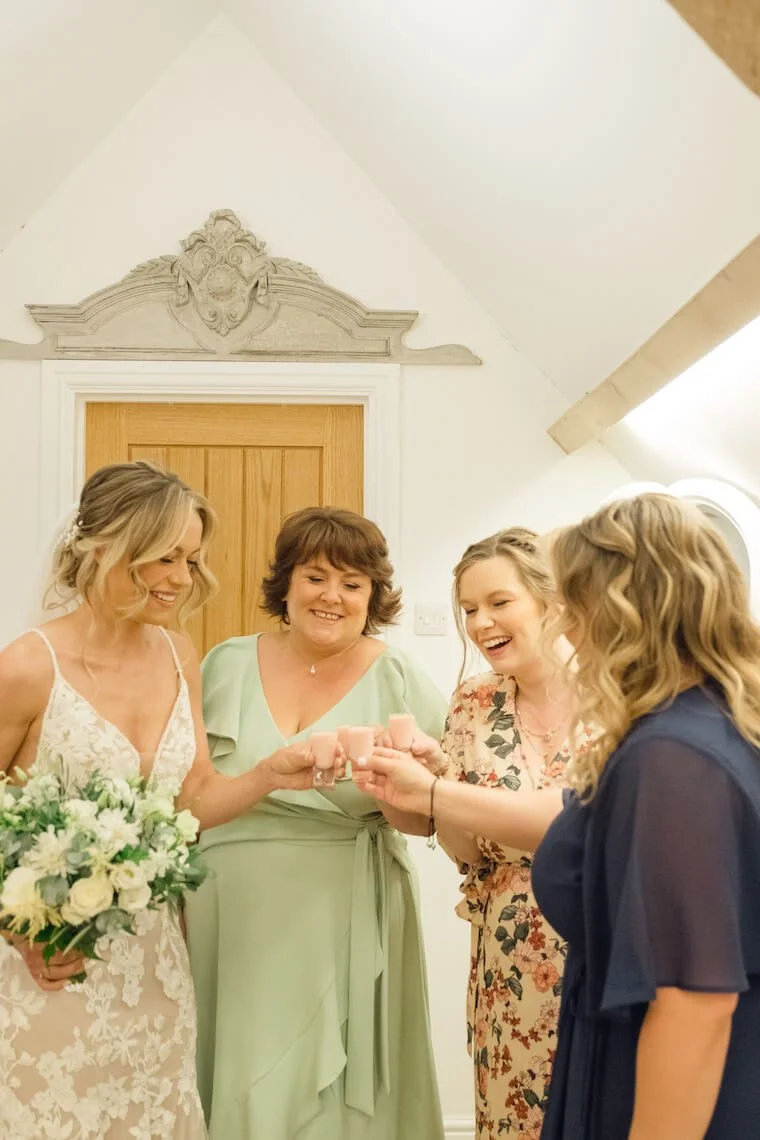Bridal party taking shots at Stratton Court Barn