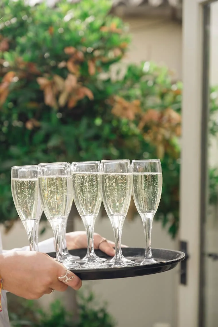 Champagne at a Stratton Court Barn wedding reception