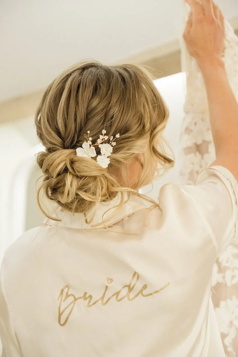 Bride's gown at Stratton Court Barn