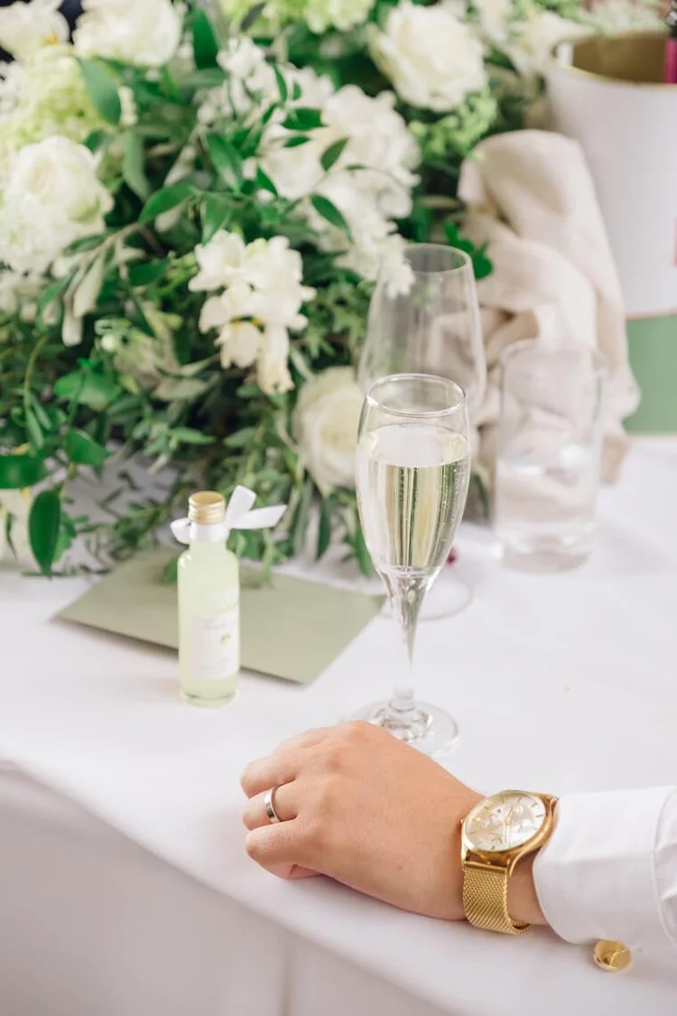 Champagne at a Stratton Court Barn wedding breakfast