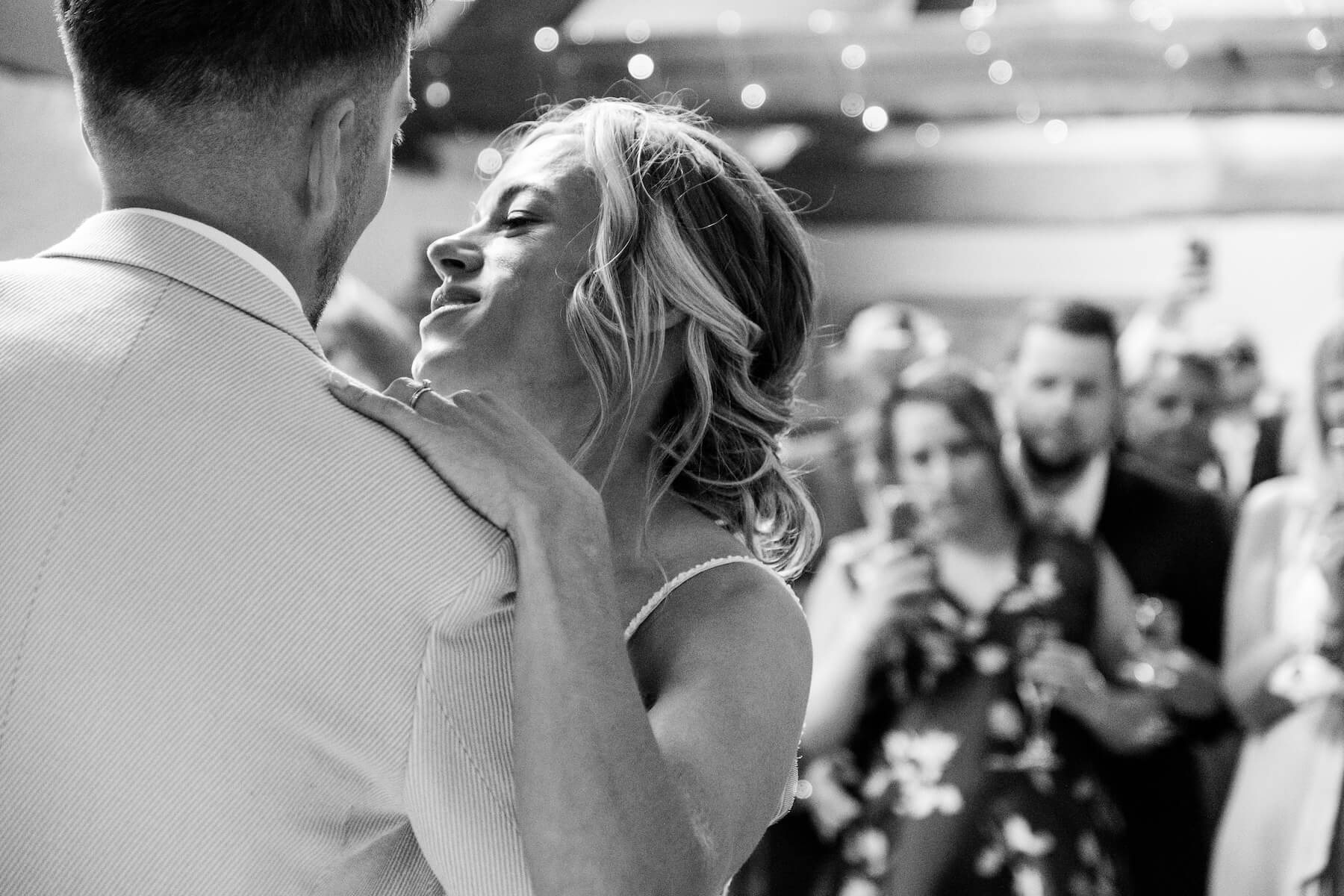 Black and white evening reception at Stratton Court Barn