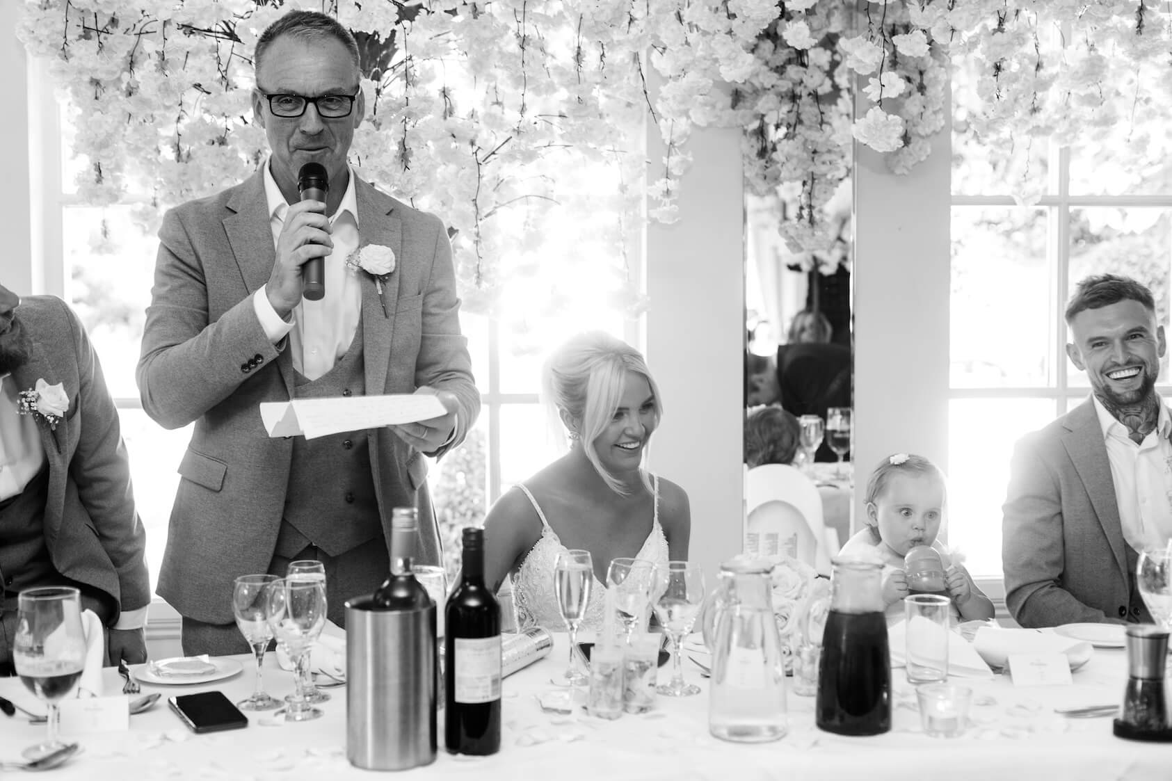 Wedding breakfast and speeches in the Banqueting Hall at Warwick House