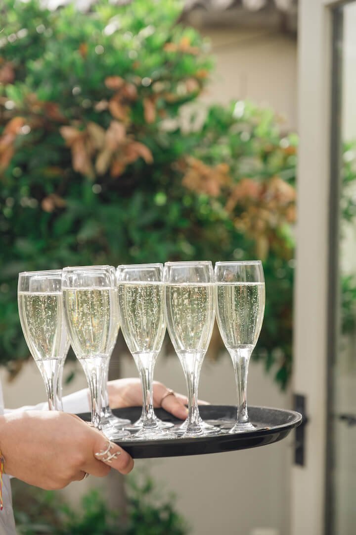 Champagne flutes at the wedding reception