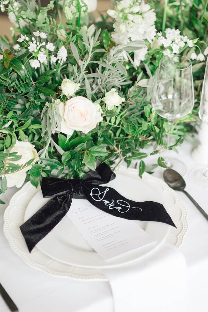 Wedding invitation suite photographed as a flat-lay