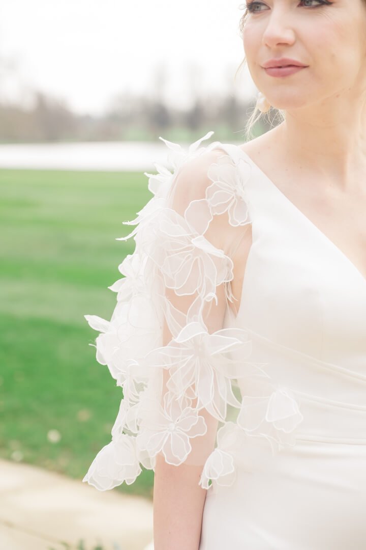 Detail of the wedding dress during bridal preparations