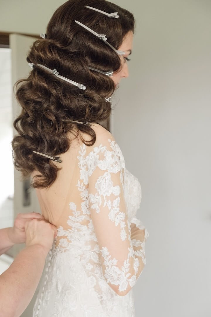 Bridal hair preparation at Weston Hall