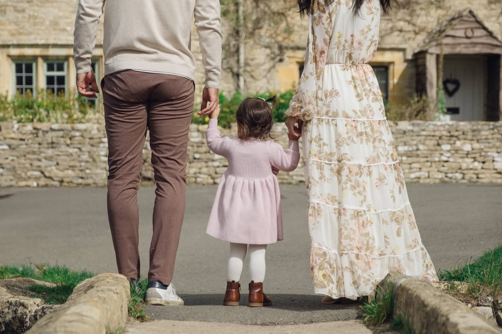Black and white family photograph taken in the Cotswolds