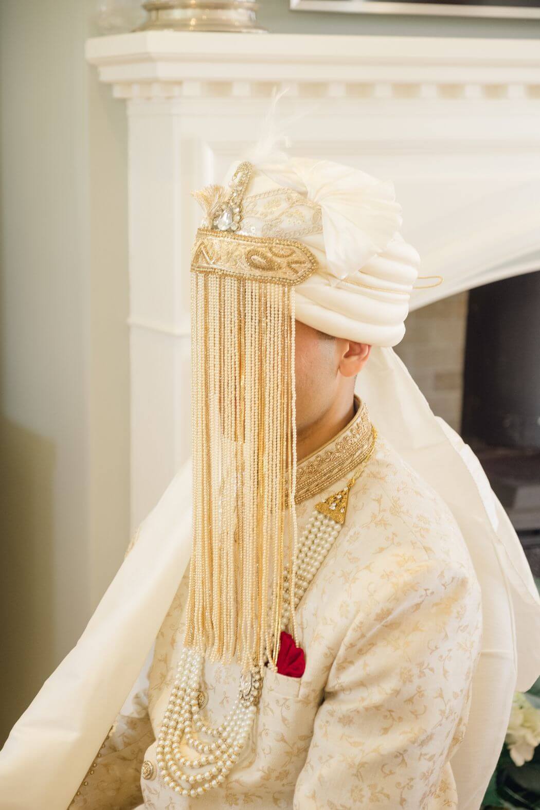 Groom in traditional headdress at a Delhi wedding
