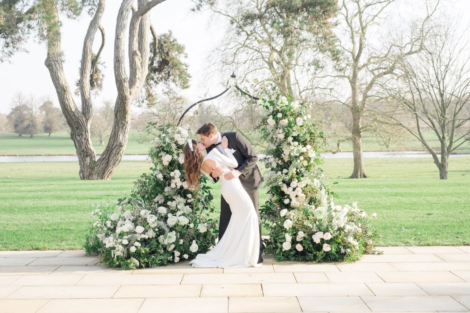 Romantic wedding photo of a couple in soft natural light