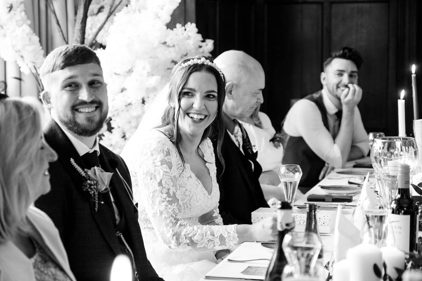 Wedding breakfast in the candle-lit Bookends suite at Standon Hall