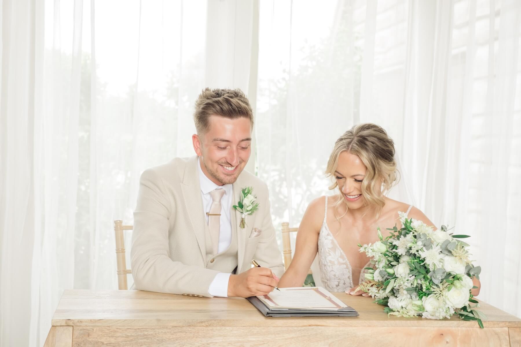 Wedding ceremony in the main barn at Stratton Court Barn