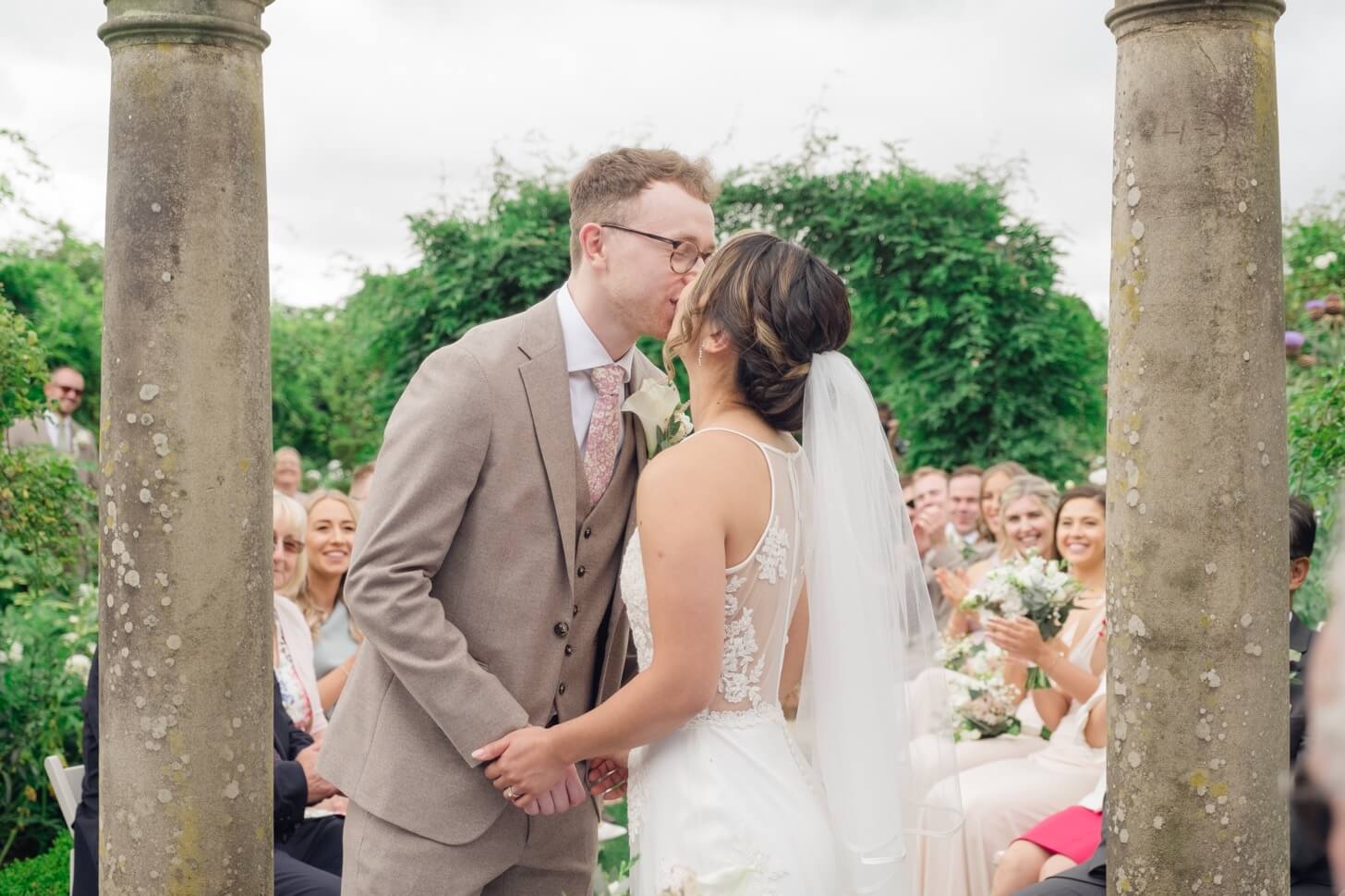 First kiss as husband and wife at Birtsmorton Court
