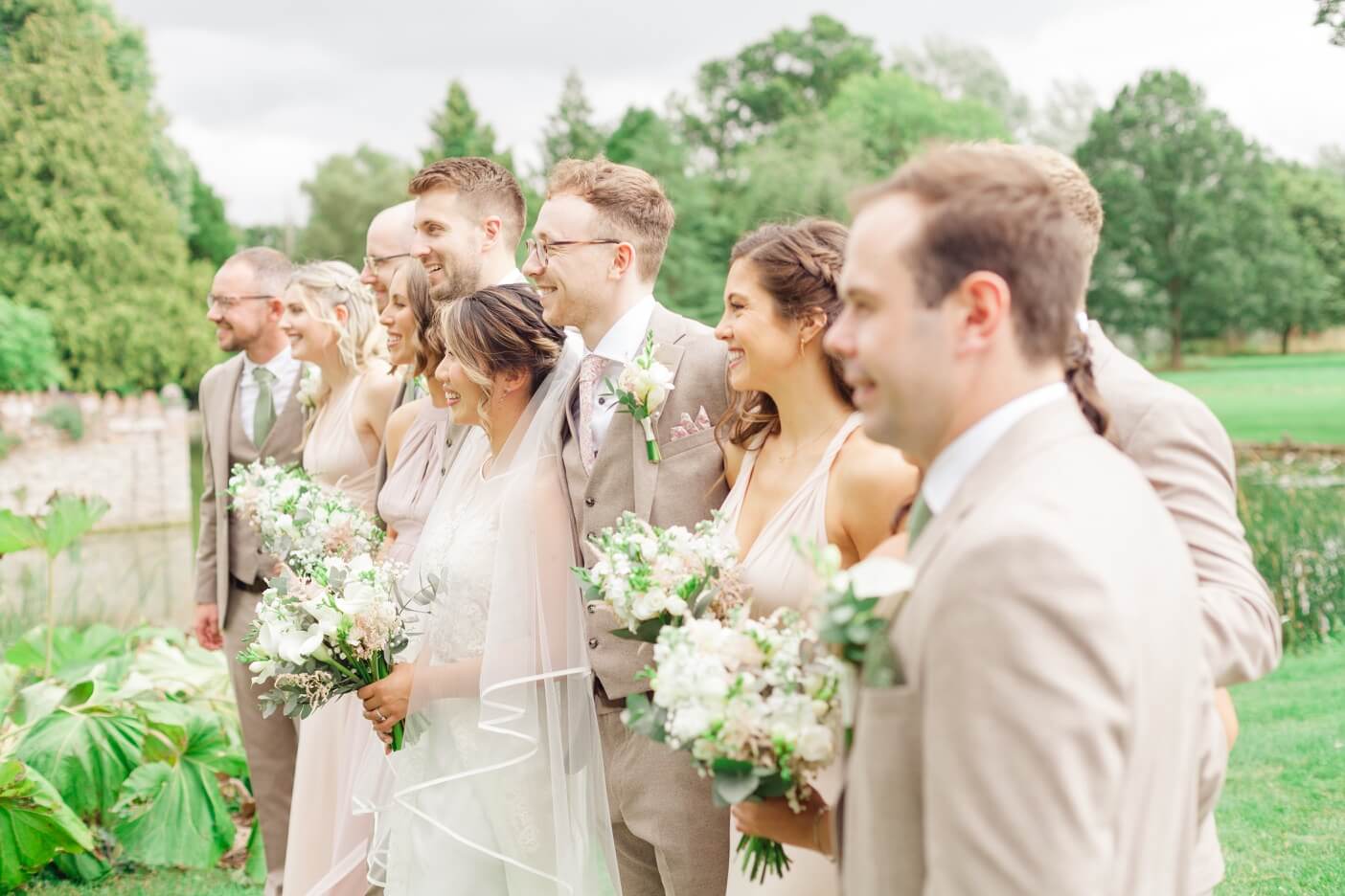 Bridal party at the drinks reception at Birtsmorton Court