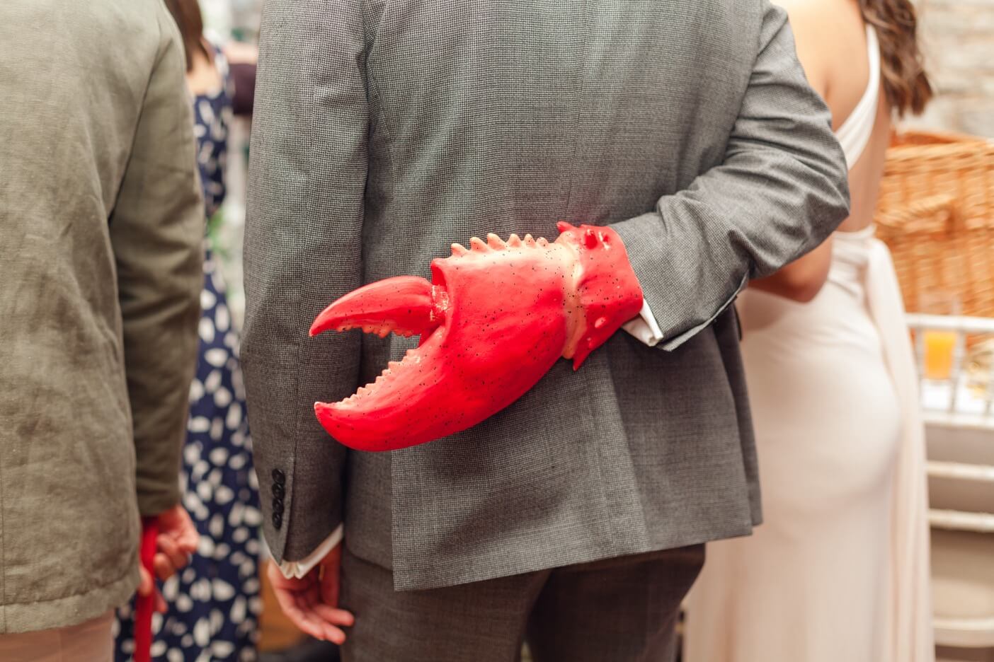 Guest with a giant prop at the Birtsmorton Court photo booth