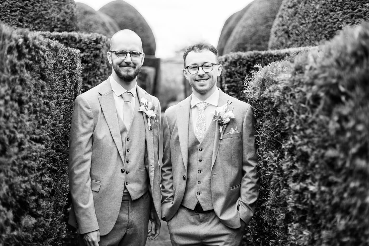 Groom with his best man before the ceremony at Birtsmorton Court