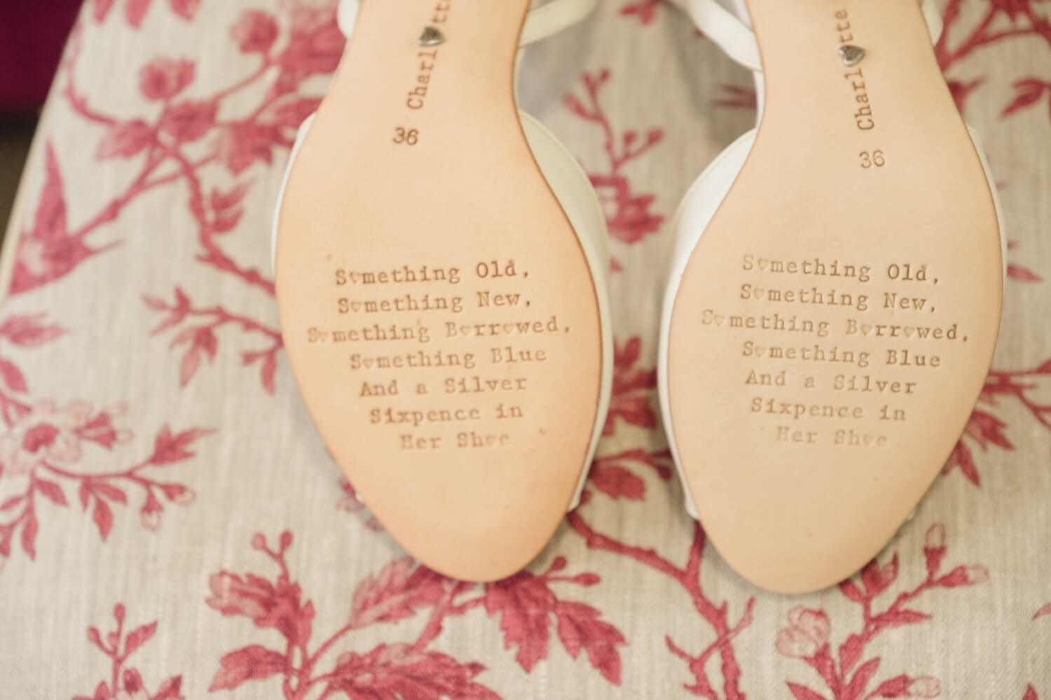 Bridal shoe details photographed at Birtsmorton Court