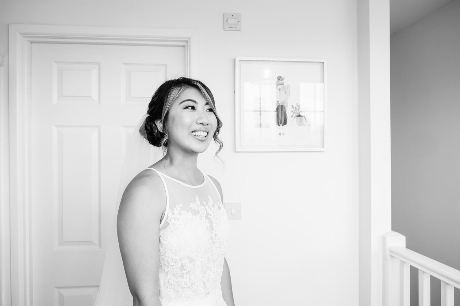 Bride ready for her Birtsmorton Court wedding in the Malvern Hills