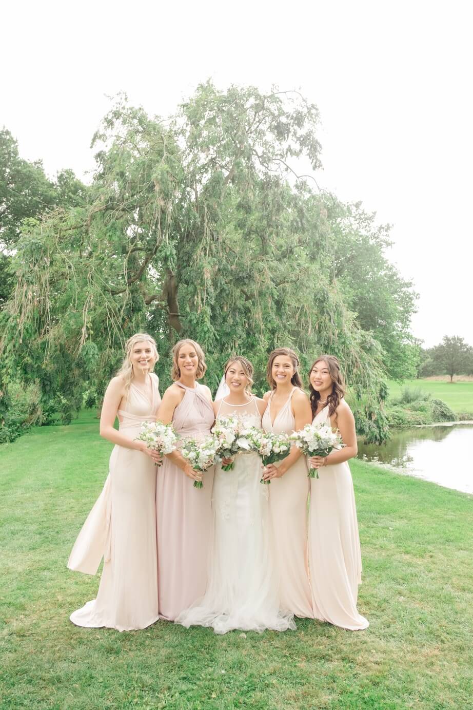 Bride with her bridesmaids at Birtsmorton Court