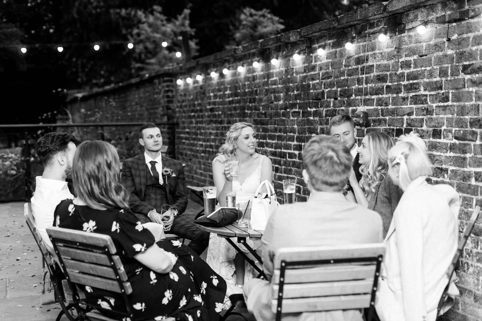 Evening reception dance floor at Foxtail Barns photographed in black and white