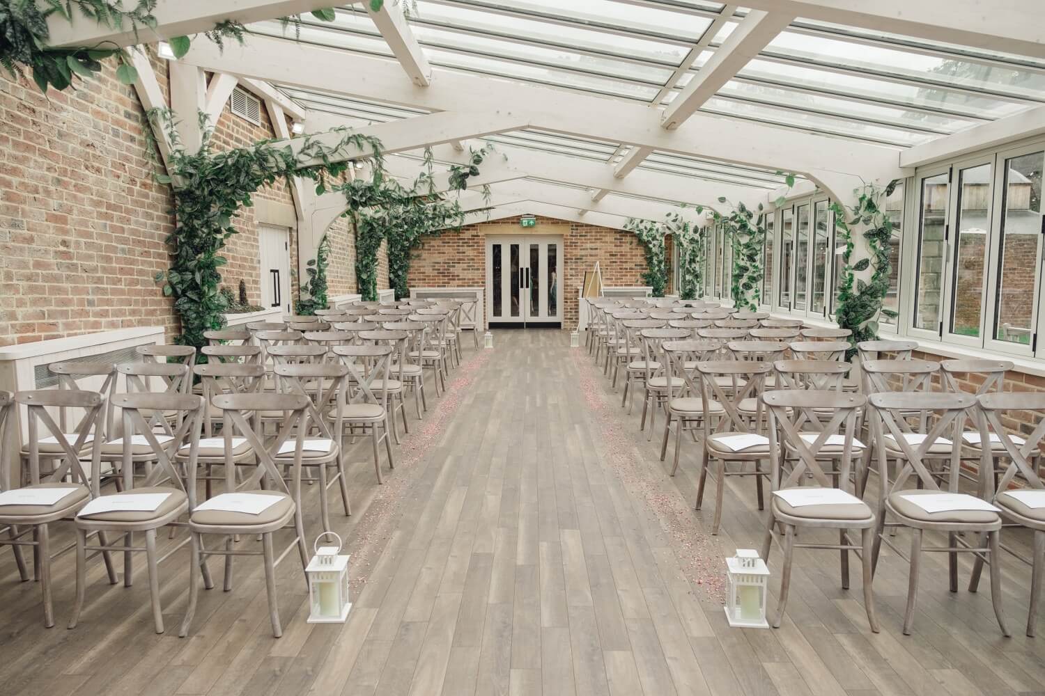 Ceremony room set for the day at the Foxtail Barns wedding venue