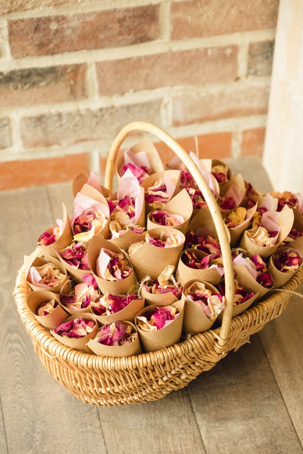 Basket of confetti waiting for the wedding guests