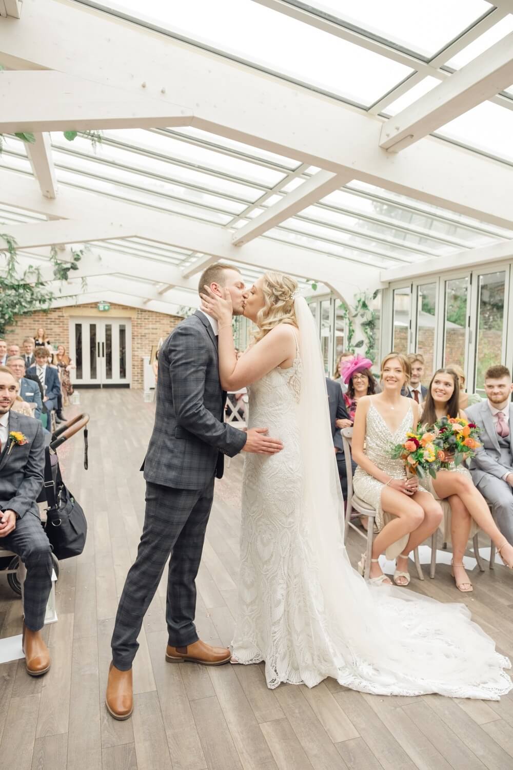 First kiss as a married couple at Foxtail Barns