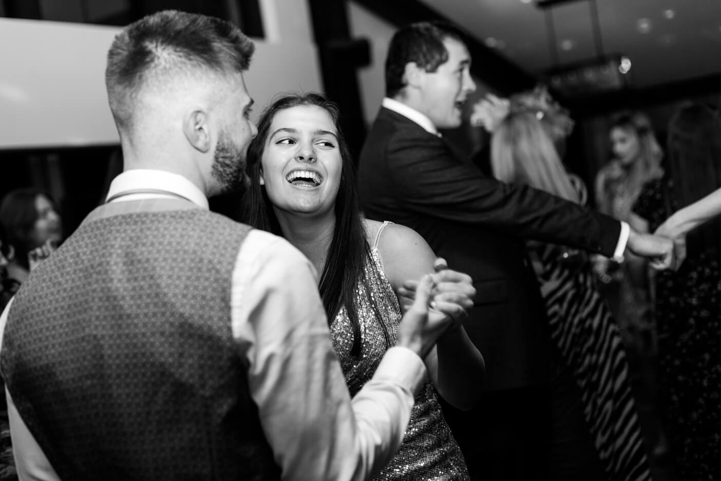 Guests dancing at the Foxtail Barns evening reception