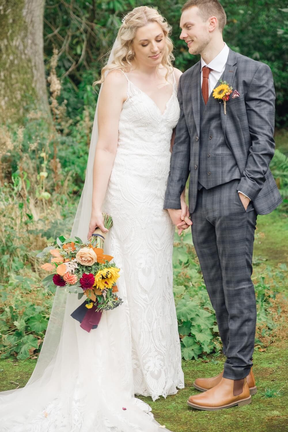 Relaxed portrait of the newlyweds at their Foxtail Barns wedding