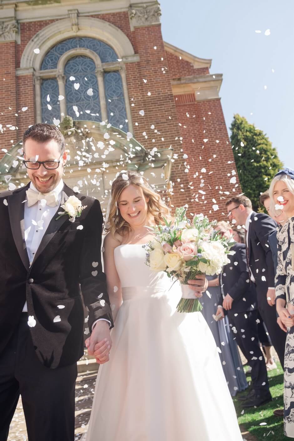 Confetti after the ceremony at Hawkstone Hall
