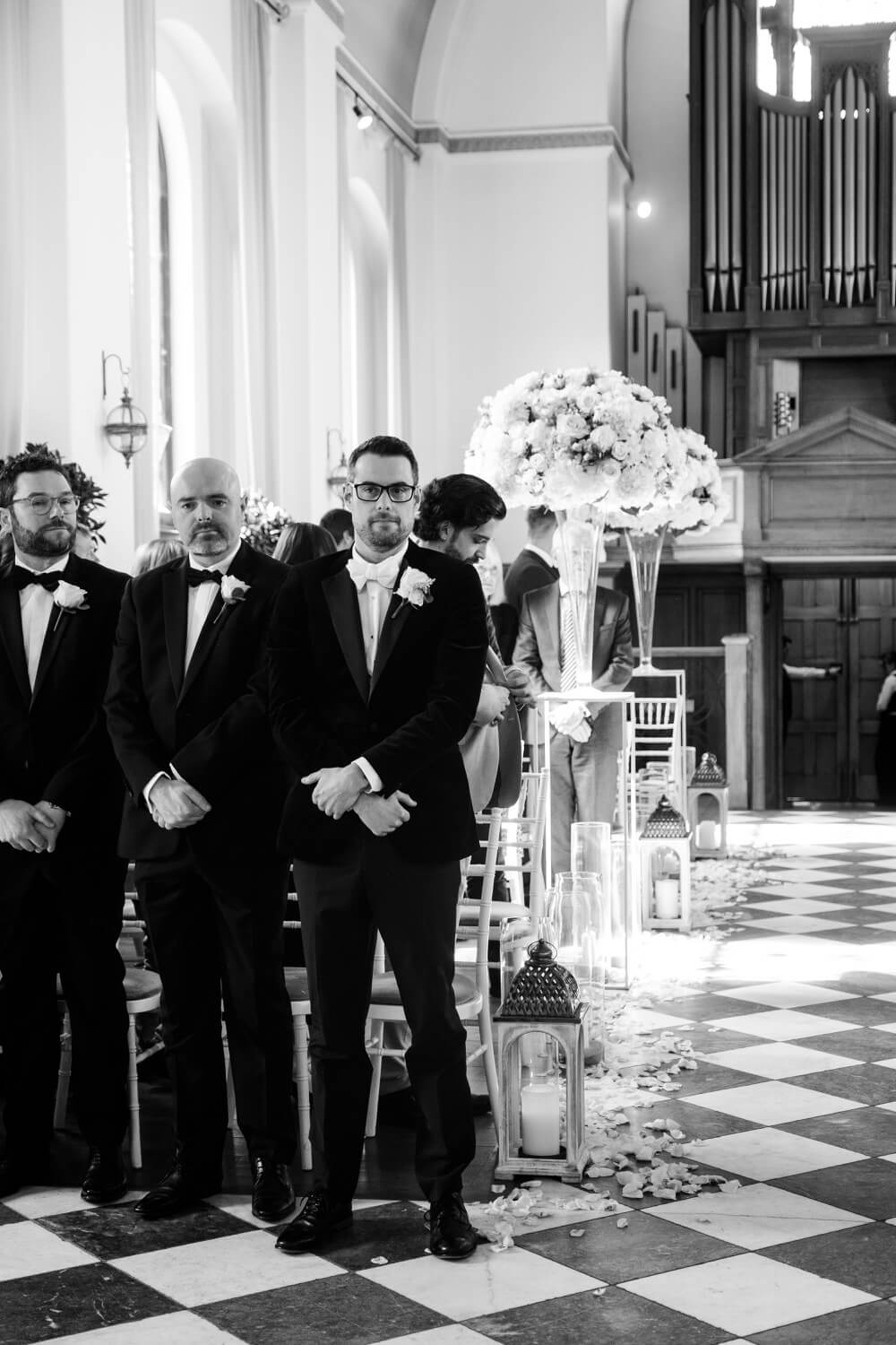 Pensive groom before the ceremony at Hawkstone Hall