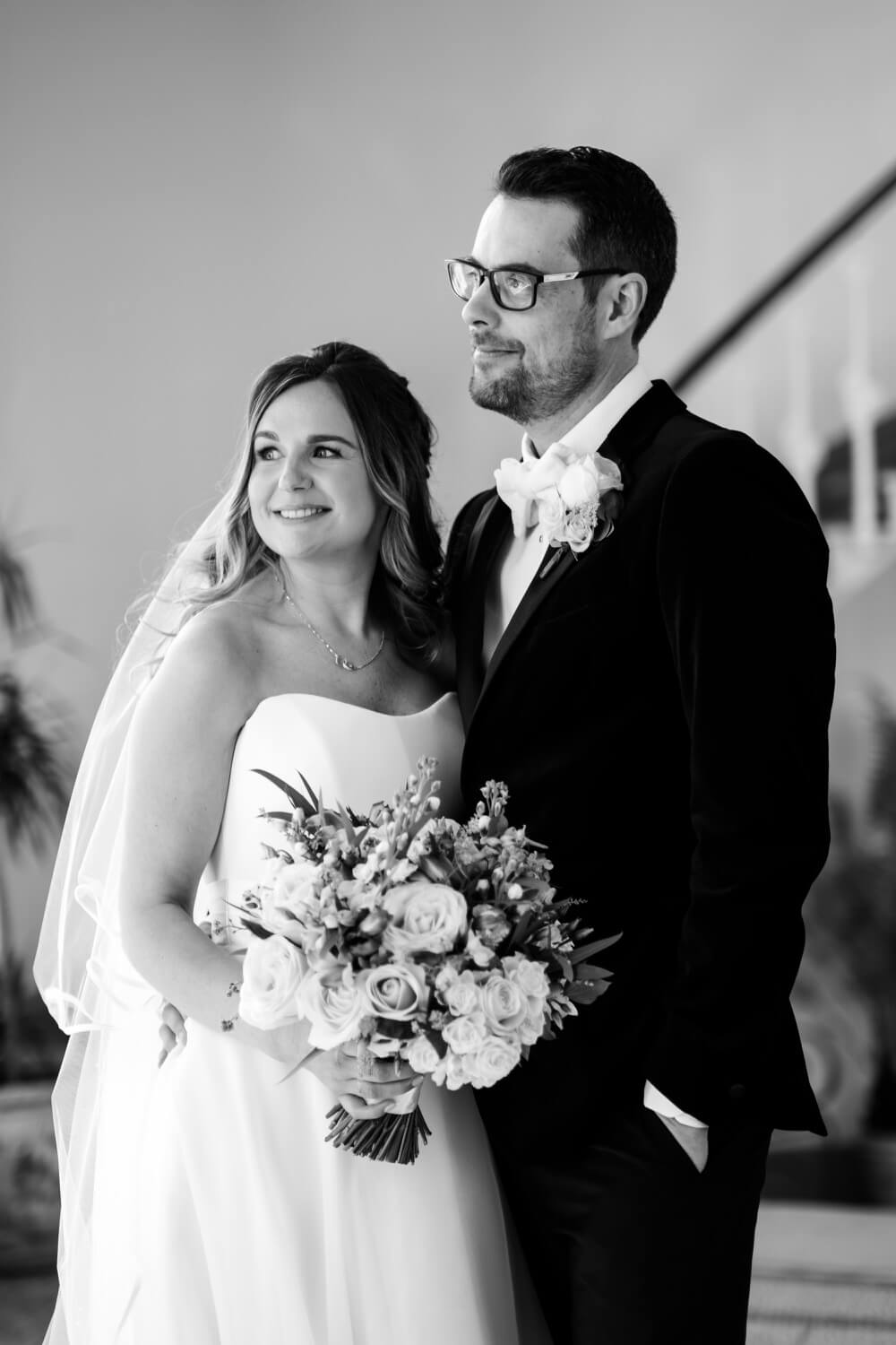 Bride and groom portrait inside Hawkstone Hall