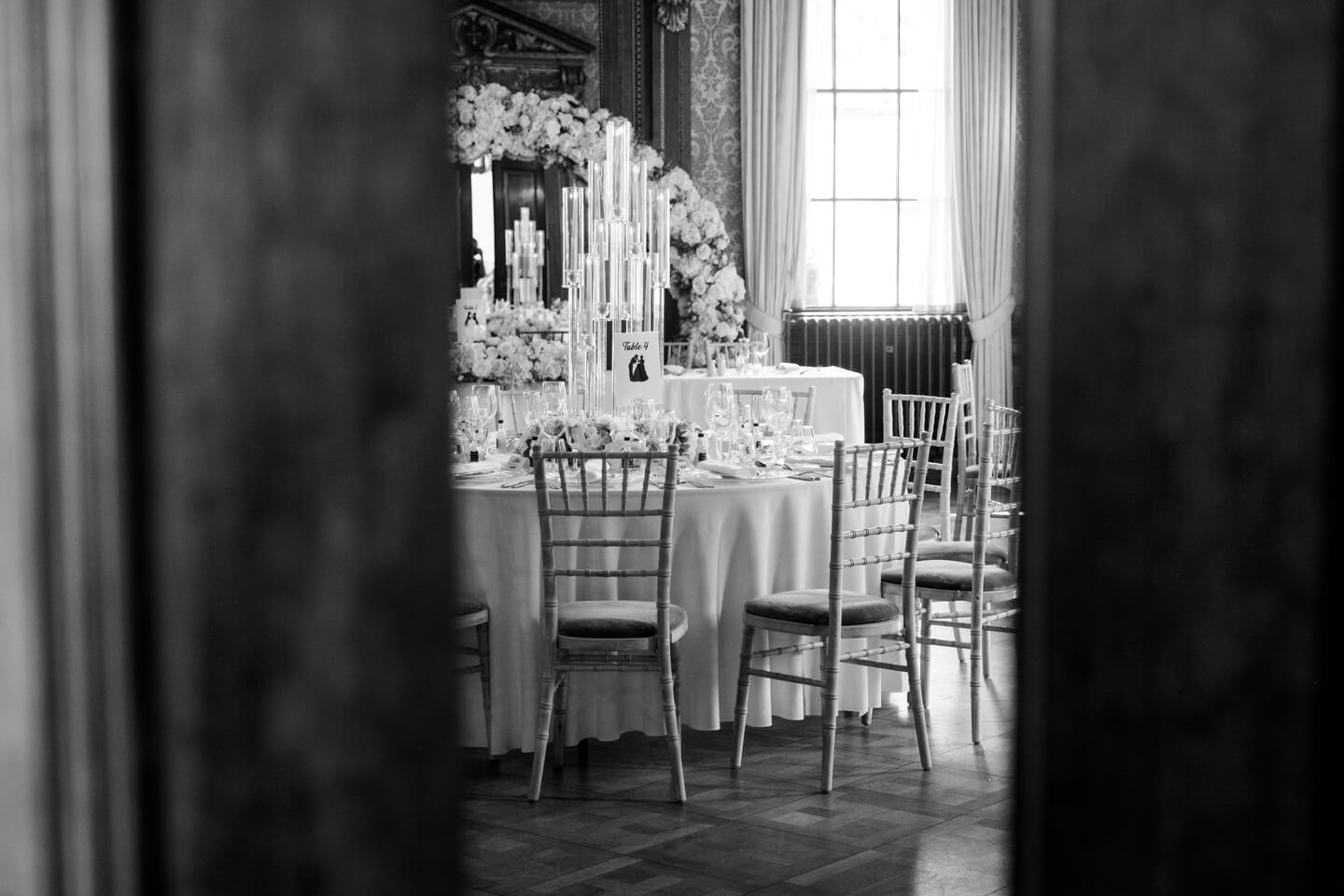 The wedding breakfast room in the Ballroom at Hawkstone Hall