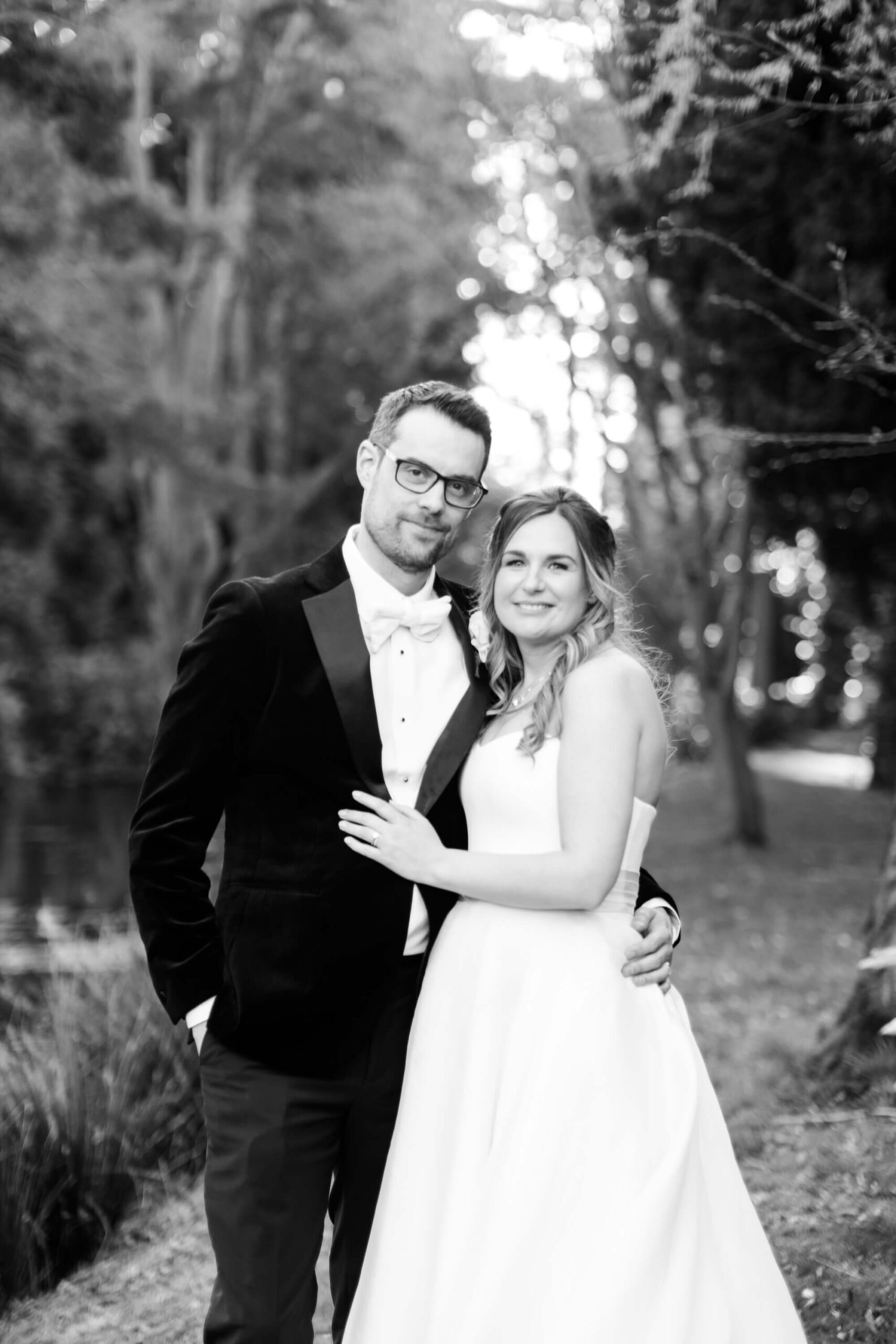 Bride and groom portrait at Hawkstone Hall, black and white, Shropshire