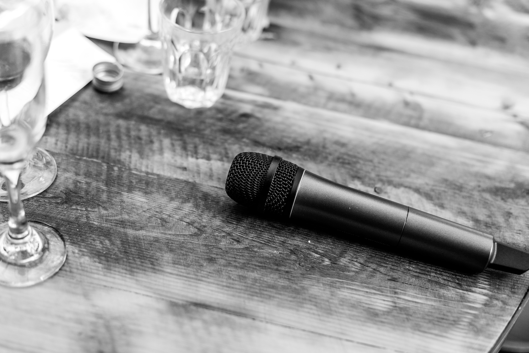 Wedding speeches at Shustoke Barn photographed in black and white